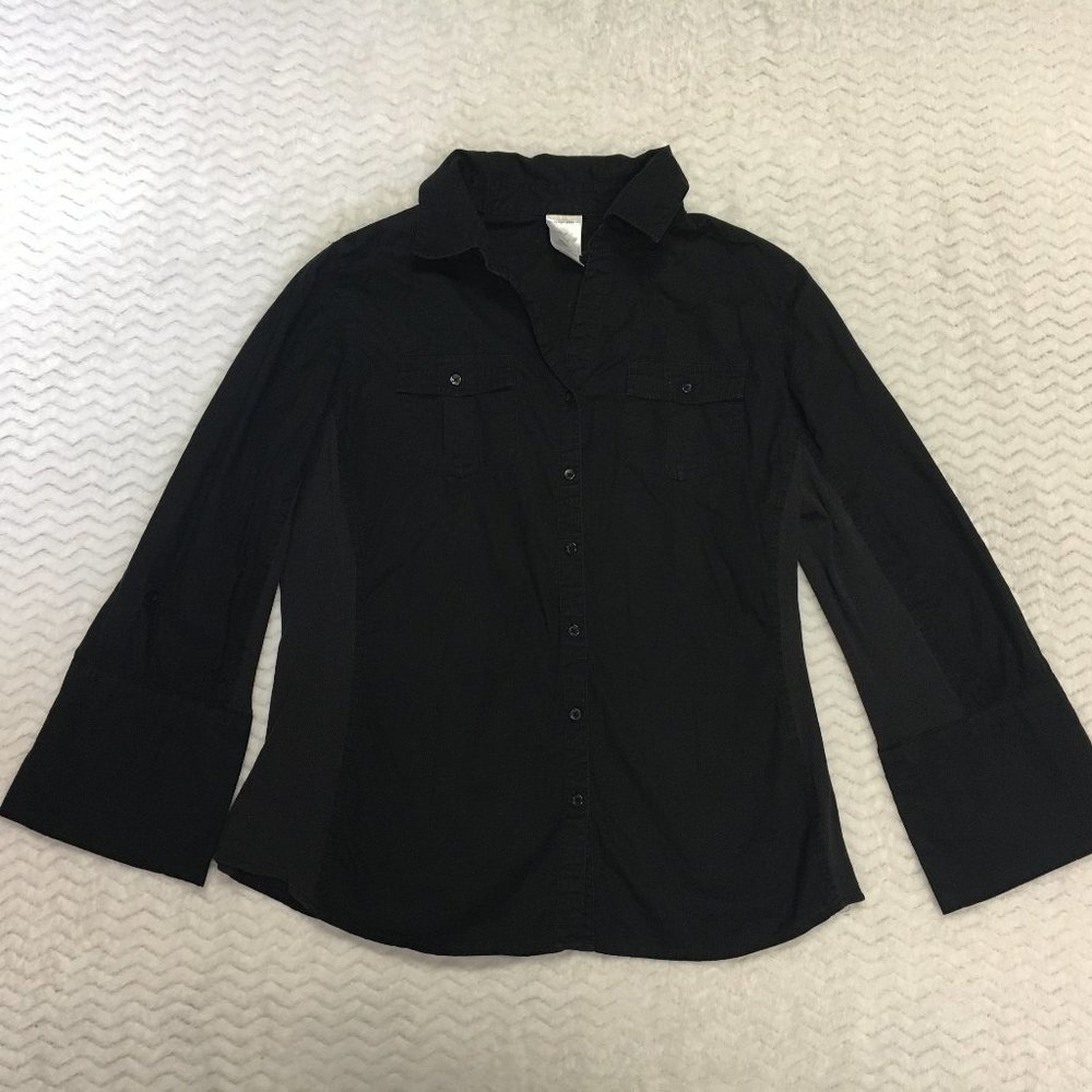 JMS Just My Size Black Button Down Shirt - Size: 1X(16W)